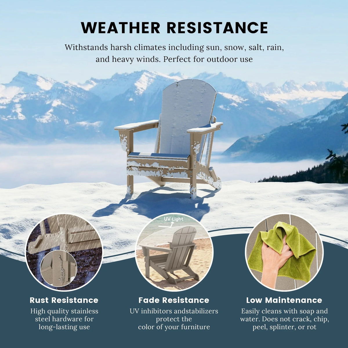 Polytrends Laguna Fade Resistant All Weather Outdoor Patio Folding Adirondack Chair