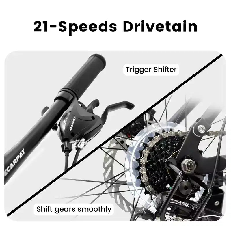 Mountain bike Okak da 26" con freni a disco, bicicletta per adulti a 21 velocità con telaio resistente e doppio ammortizzatore posteriore, bicicletta per ciclismo urbano su strada
