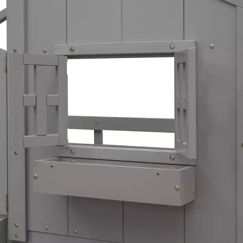 Cama alta de tamanho Twin em forma de casa, cama alta de madeira tipo casinha com escada e barreiras de proteção para crianças