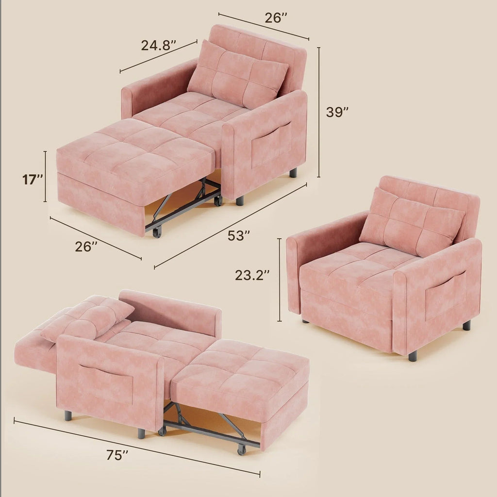 Sofá-cama ajustável 3 em 1, sofá-cadeira extraível, cama dobrável convertível para a sala de estar