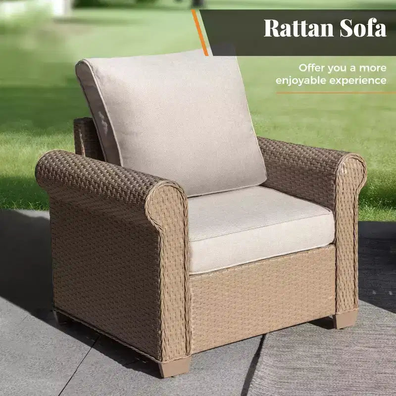Conjunto de 6 peças de sofá de exterior de luxo em vime Captiva Designs para convívio, com apoios de braços curvos e almofadas