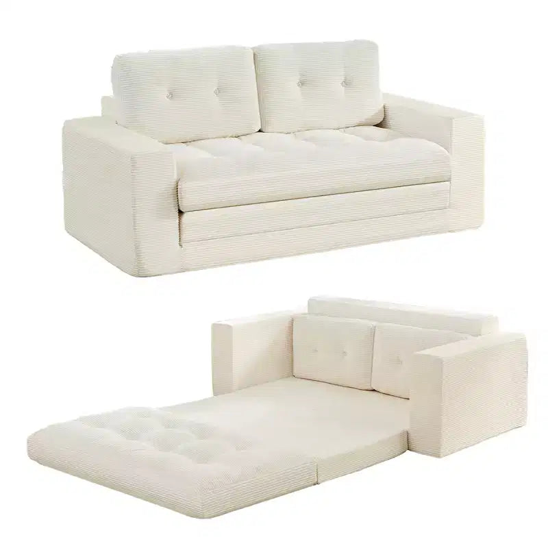 Canapé-lit futon convertible 2-en-1 Mjkone de 71 po, canapé deux places convertible pliable en tissu côtelé avec boutons capitonnés, gain de place