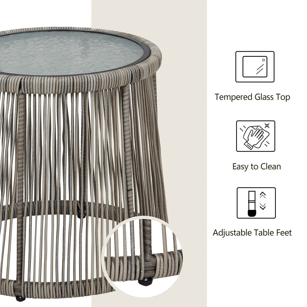 Ensemble bistro de conversation extérieur en osier de 3 pièces, mobilier de patio en rotin toutes saisons avec coussins