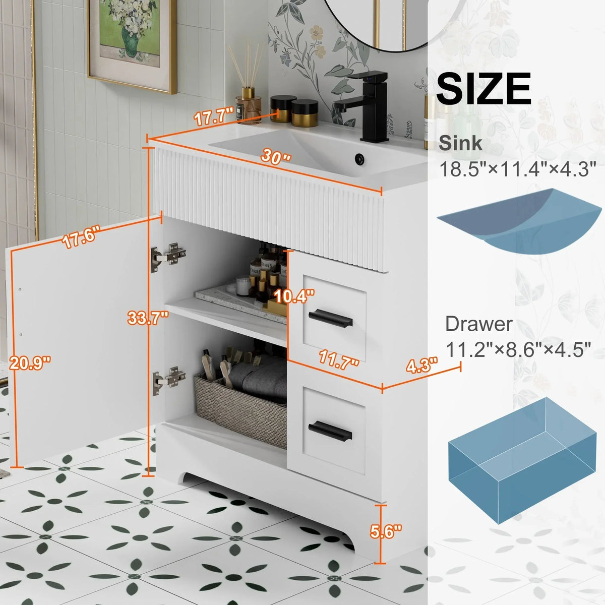 Wavy Line 30/36/48 Bathroom Vanity Set with Sink & Faucet