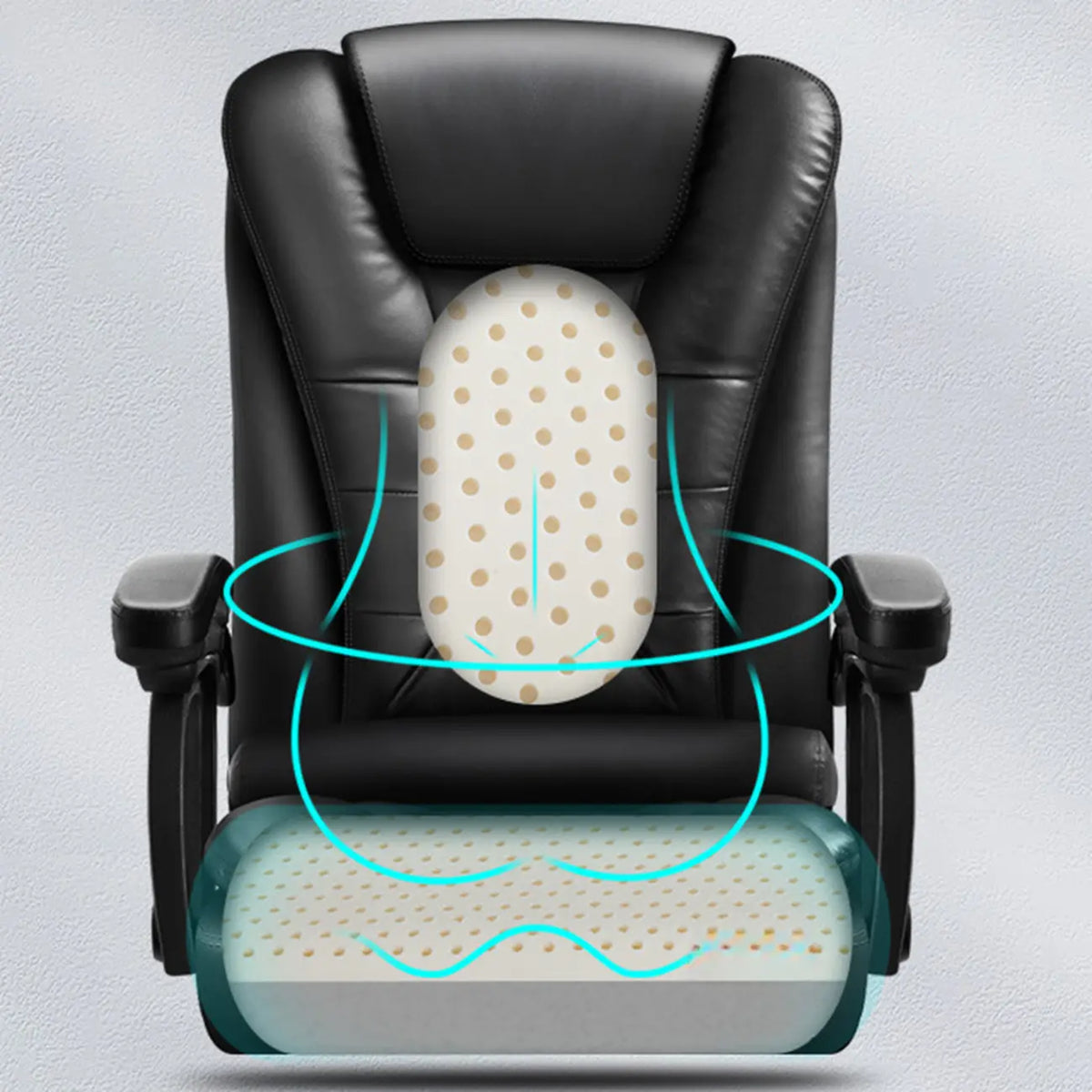 Ergonomické otočné kancelářské křeslo z černé kůže s podnožkou