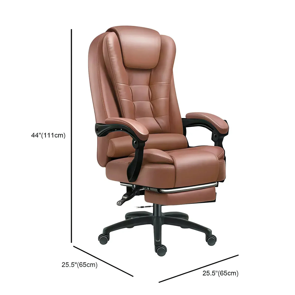 Ergonomické otočné kancelářské křeslo z černé kůže s podnožkou