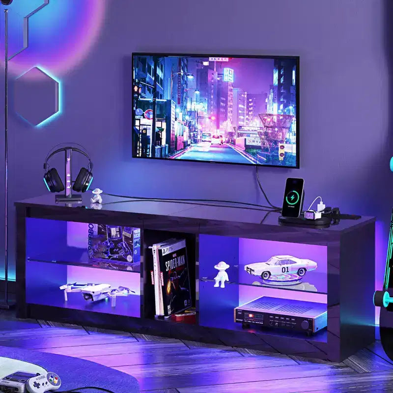 Mobile Porta TV da 55 pollici a LED, Consolle Multimediale Moderna con Presa di Corrente