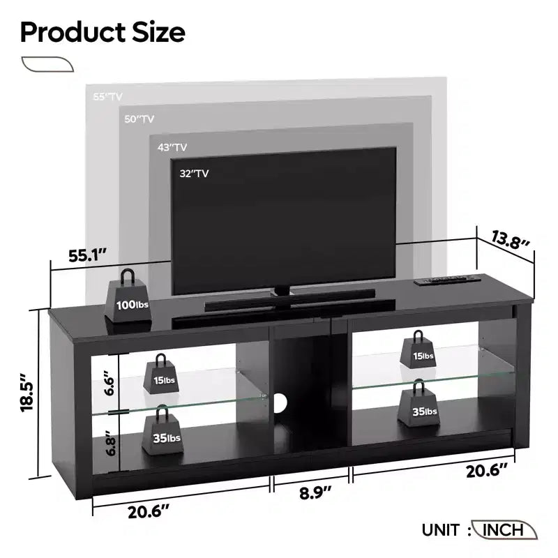 Mobile Porta TV da 55 pollici a LED, Consolle Multimediale Moderna con Presa di Corrente