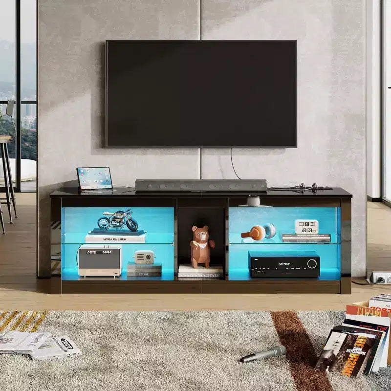 Mobile Porta TV da 55 pollici a LED, Consolle Multimediale Moderna con Presa di Corrente