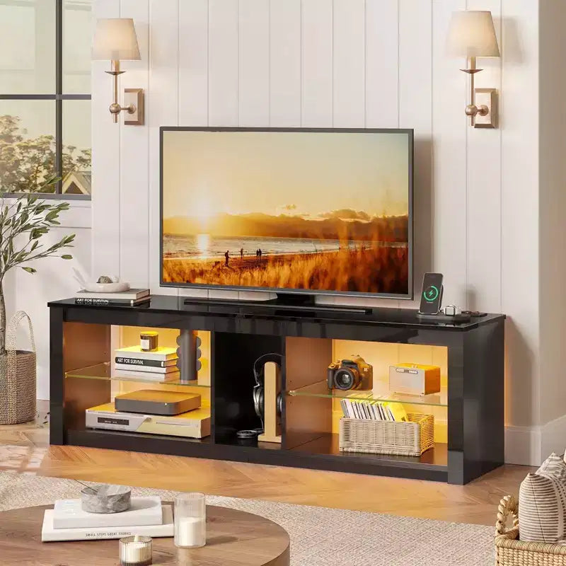 Mobile Porta TV da 55 pollici a LED, Consolle Multimediale Moderna con Presa di Corrente