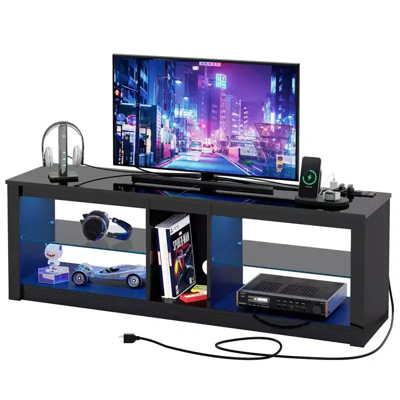 Mobile Porta TV da 55 pollici a LED, Consolle Multimediale Moderna con Presa di Corrente