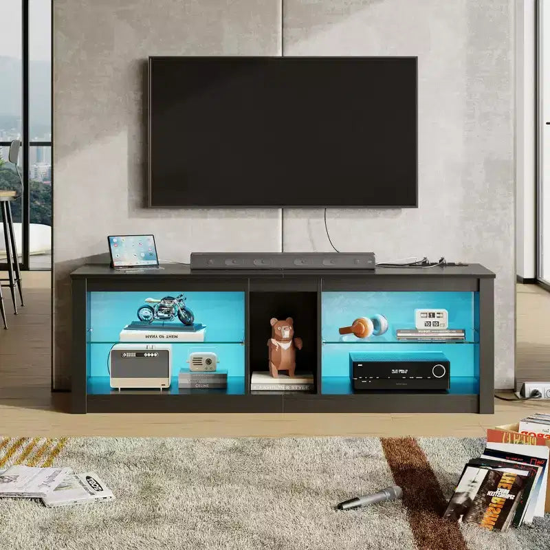 Mobile Porta TV da 55 pollici a LED, Consolle Multimediale Moderna con Presa di Corrente
