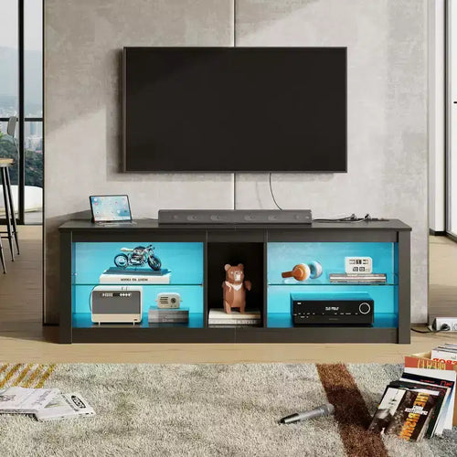 Mobile Porta TV da 55 pollici a LED, Consolle Multimediale Moderna con Presa di Corrente