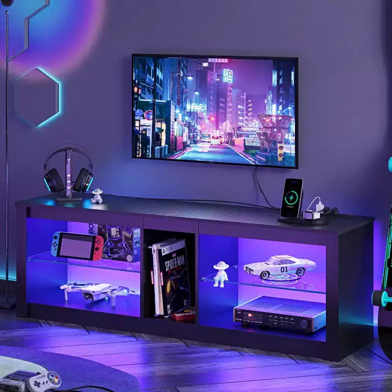 Mobile Porta TV da 55 pollici a LED, Consolle Multimediale Moderna con Presa di Corrente