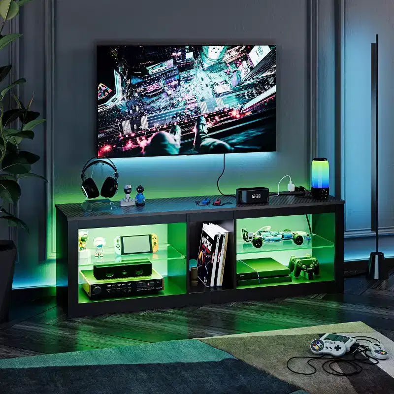 Mobile Porta TV da 55 pollici a LED, Consolle Multimediale Moderna con Presa di Corrente