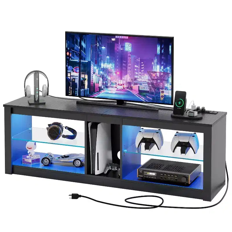 Mobile Porta TV da 55 pollici a LED, Consolle Multimediale Moderna con Presa di Corrente