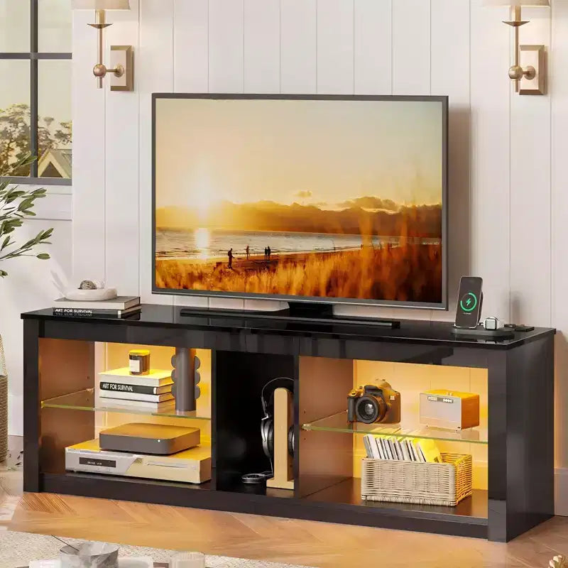 Mobile Porta TV da 55 pollici a LED, Consolle Multimediale Moderna con Presa di Corrente