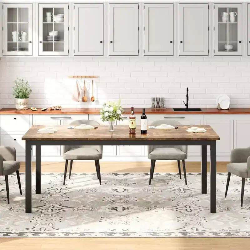 Tavolo da Pranzo per 6-8 Persone, Tavolo da Cucina Rettangolare in Legno