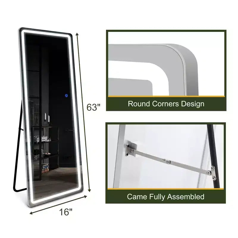 Specchio a figura intera 63x16 con luci LED e specchio per il trucco Argento