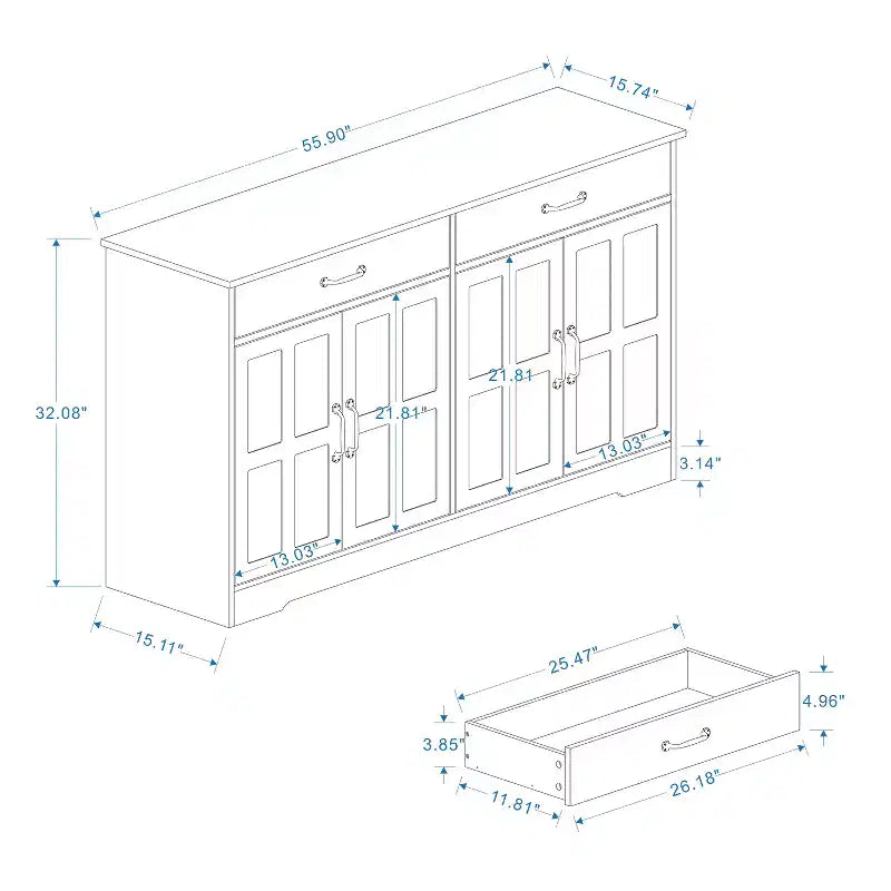 Madia in legno bianco da 142 cm con design shaker