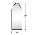Specchio a figura intera nero intagliato in ferro battuto ad angolo retto ad arco 59x24