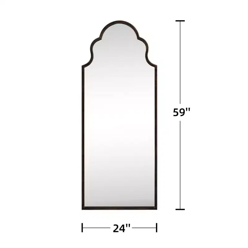 Specchio a figura intera nero intagliato in ferro battuto ad angolo retto ad arco 59x24
