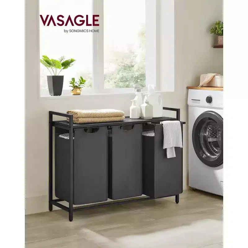 Laundry Hamper, Laundry Basket, Laundry Sorter with 3 Pull-Out and Removable Bags, Shelf, Metal Frame, 3 x 10 Gallons (38L)