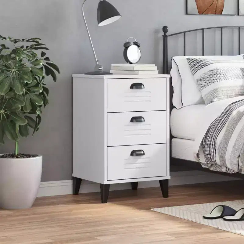 Comodino Tavolino d'Appoggio per Camera da Letto in Legno Ingegnerizzato - Bianco Antracite