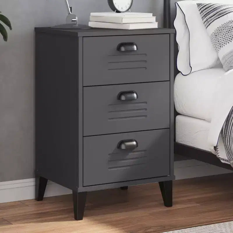 Comodino Tavolino d'Appoggio per Camera da Letto in Legno Ingegnerizzato - Bianco Antracite