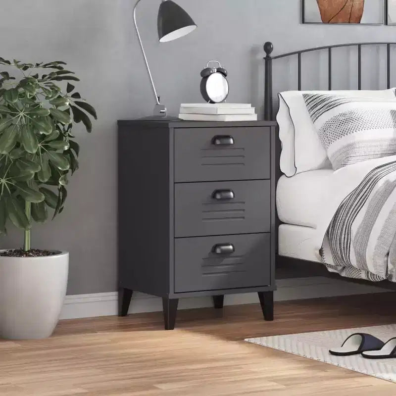 Comodino Tavolino d'Appoggio per Camera da Letto in Legno Ingegnerizzato - Bianco Antracite