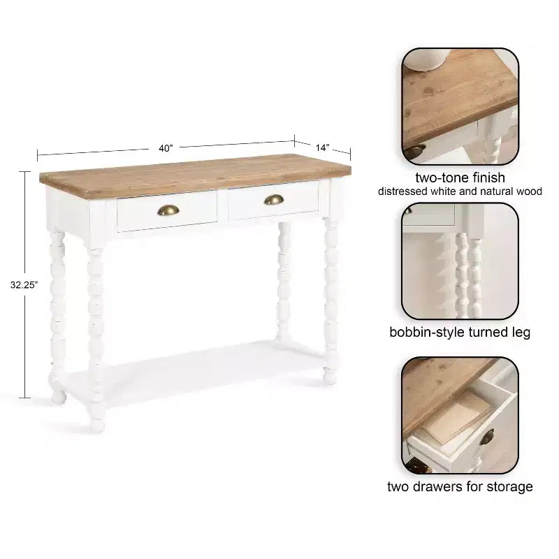 Consolle Rutledge con contenitore, 40x14x33, Bianco