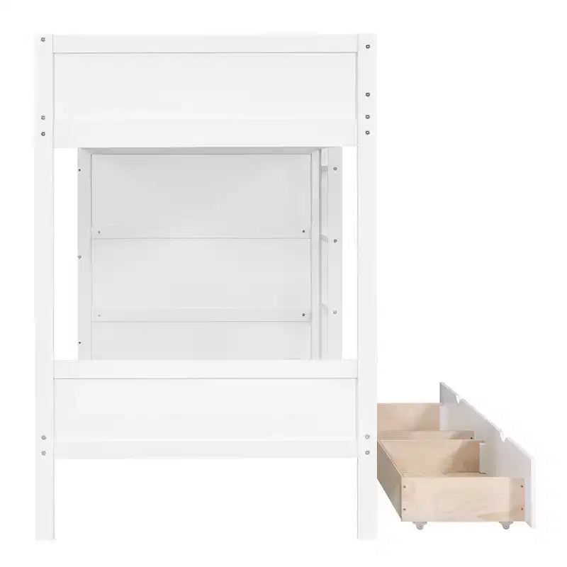 Letto a Castello Gemello su Gemello/Matrimoniale su Matrimoniale con 2 Cassetti e Armadietto Multistrato, Soluzione Salvaspazio, Bianco/Grigio - ModernLuxe