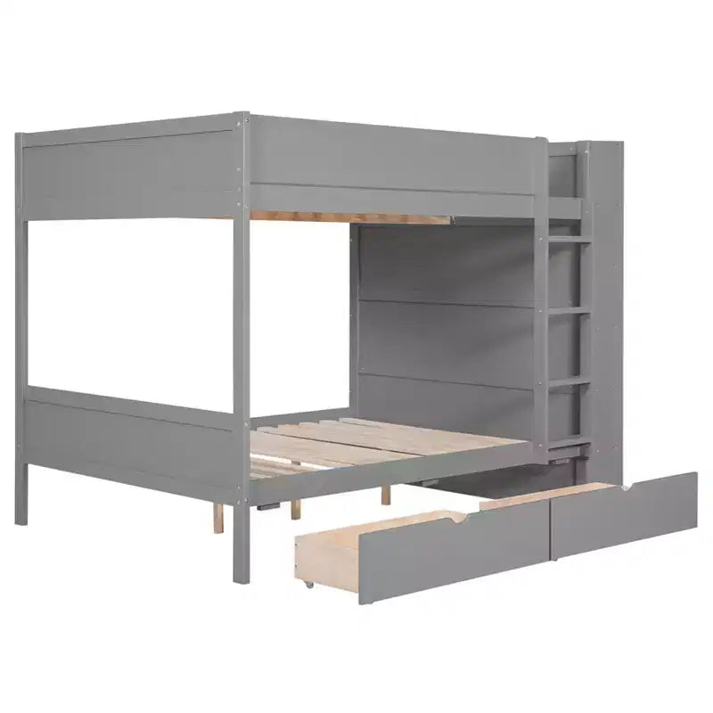 Letto a Castello Gemello su Gemello/Matrimoniale su Matrimoniale con 2 Cassetti e Armadietto Multistrato, Soluzione Salvaspazio, Bianco/Grigio - ModernLuxe