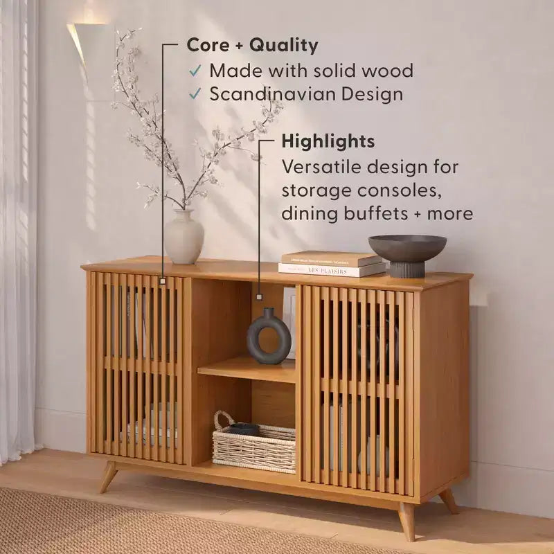 Madia Mid-Century Moderna in Legno Massello con 2 Ante