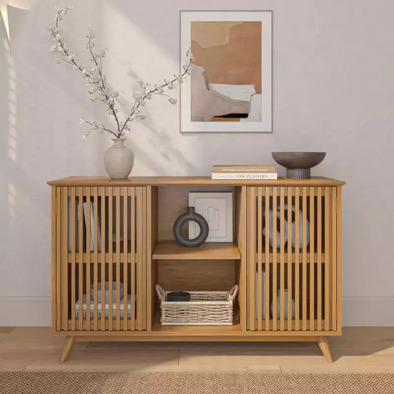 Madia Mid-Century Moderna in Legno Massello con 2 Ante