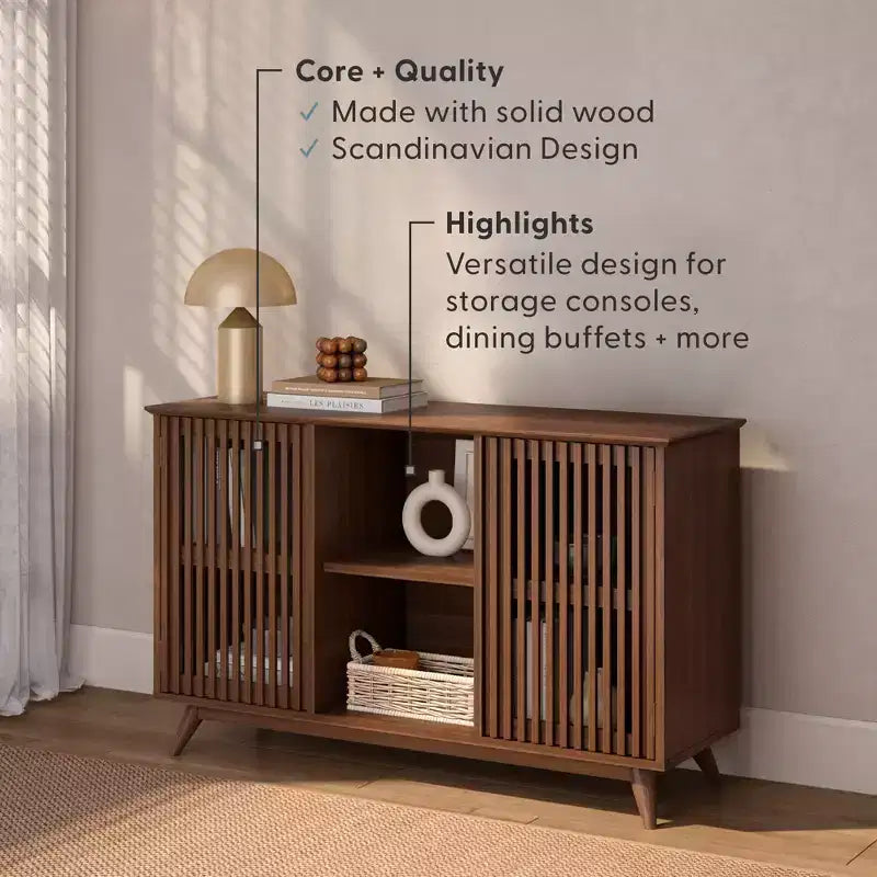 Madia Mid-Century Moderna in Legno Massello con 2 Ante