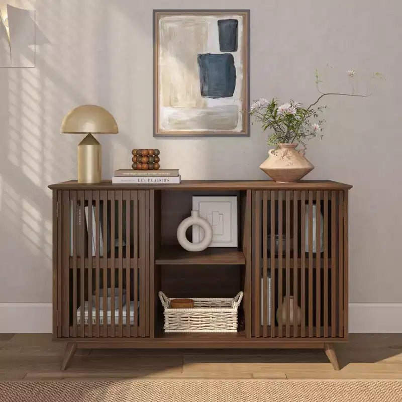 Madia Mid-Century Moderna in Legno Massello con 2 Ante