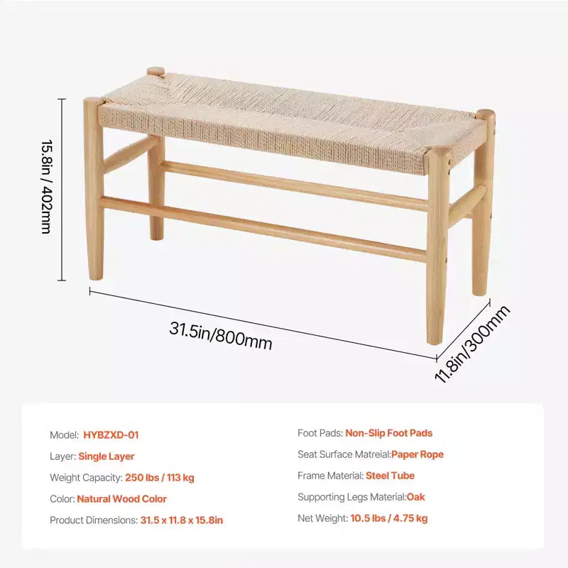 Panca in rattan, panca in rattan di legno da 80 cm