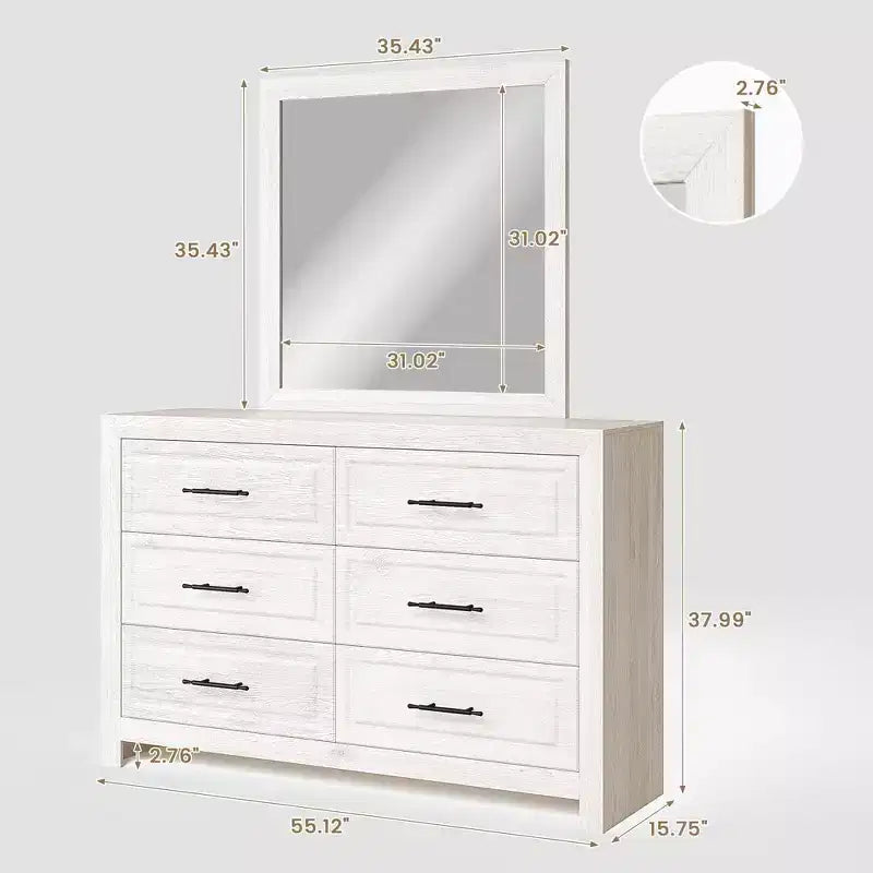 Toeletta moderna da camera da letto con specchio, 6 grandi cassetti