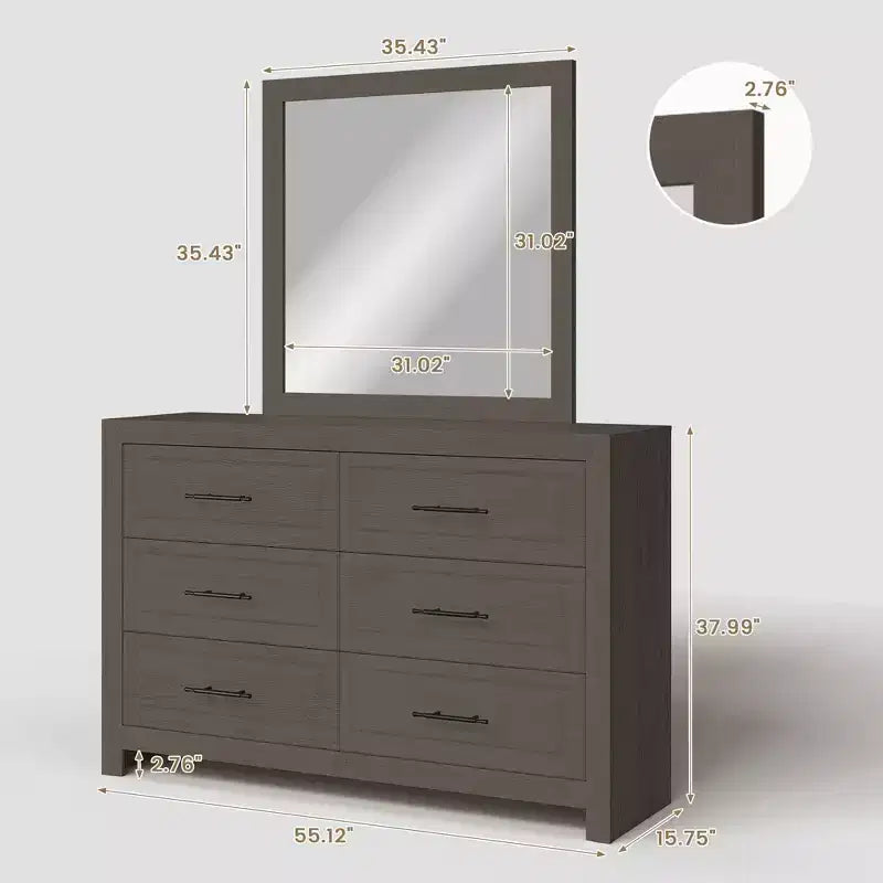 Toeletta moderna da camera da letto con specchio, 6 grandi cassetti