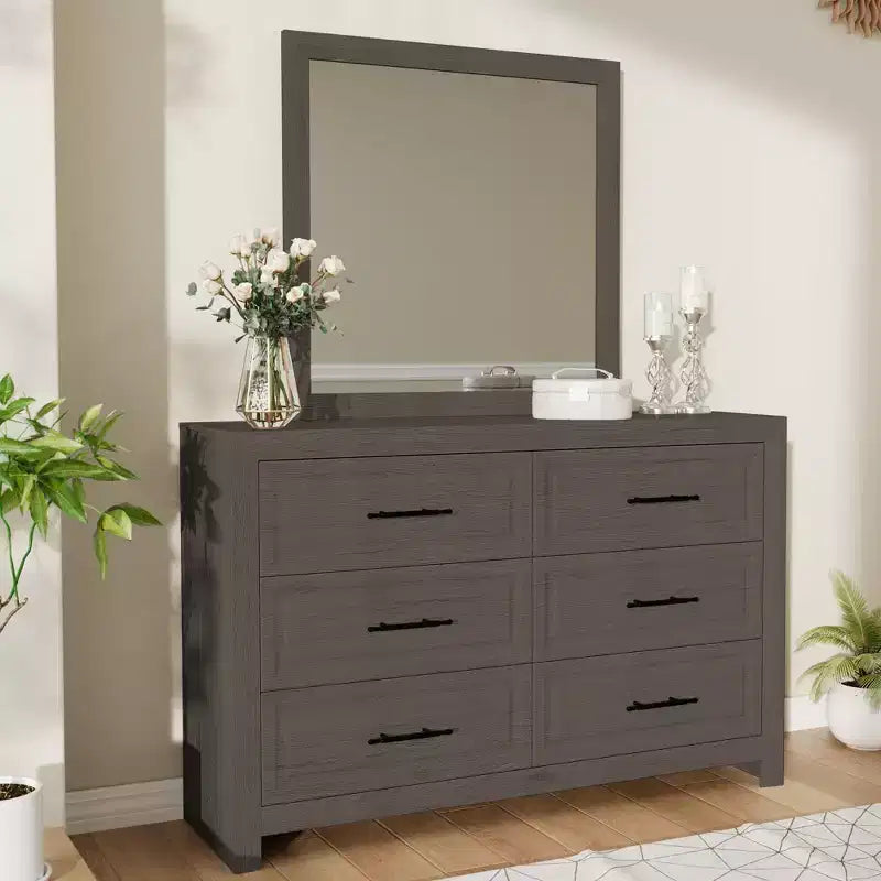 Toeletta moderna da camera da letto con specchio, 6 grandi cassetti
