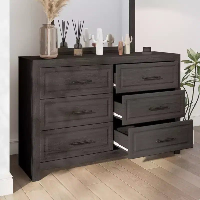 Toeletta moderna da camera da letto con specchio, 6 grandi cassetti