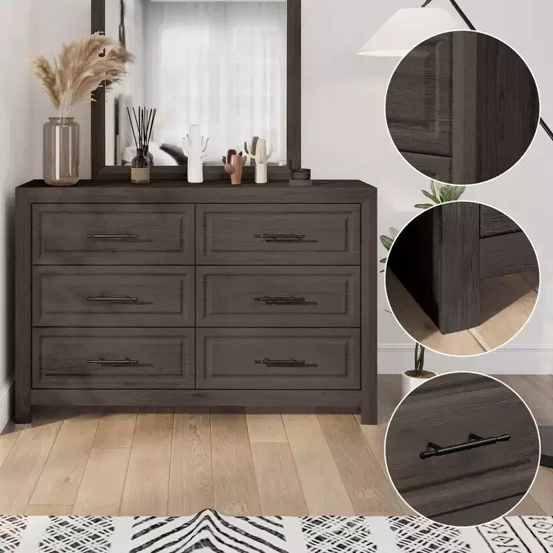 Toeletta moderna da camera da letto con specchio, 6 grandi cassetti