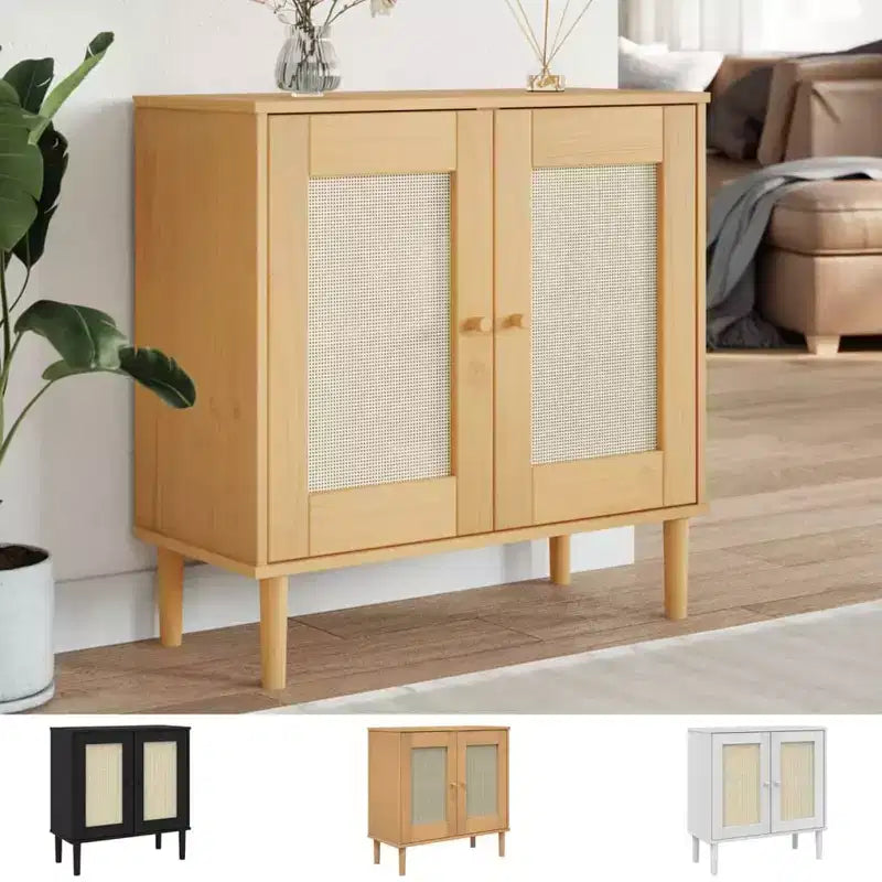 SENJA Credenza Buffet Mobile Contenitore Effetto Rattan Legno Massello Pino