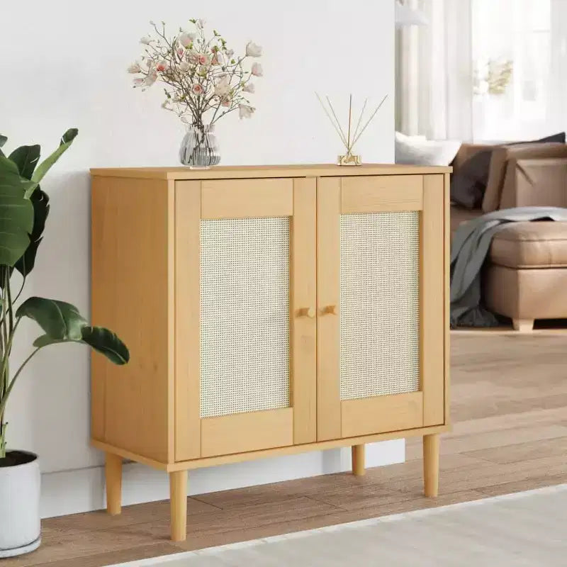SENJA Credenza Buffet Mobile Contenitore Effetto Rattan Legno Massello Pino