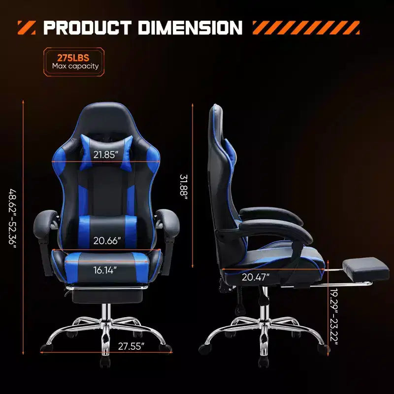 Sedia da Gaming Ergonomica con Poggiapiedi e Comodo Supporto Lombare, Poltrona Reclinabile in Pelle PU con Poggiatesta e Braccioli Fissi