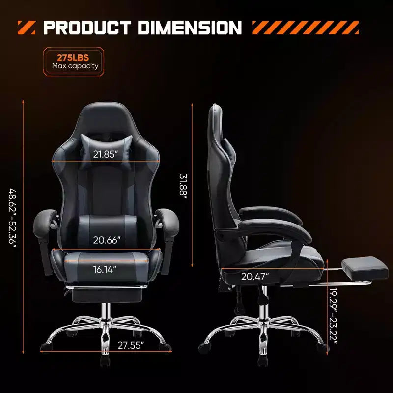 Sedia da Gaming Ergonomica con Poggiapiedi e Comodo Supporto Lombare, Poltrona Reclinabile in Pelle PU con Poggiatesta e Braccioli Fissi