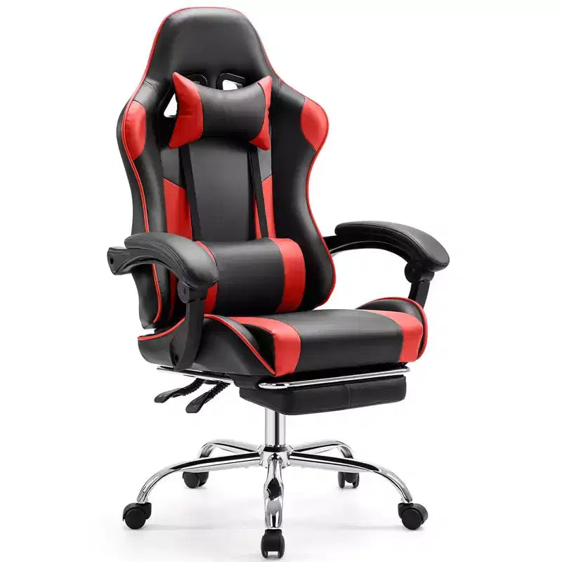 Sedia da Gaming Ergonomica con Poggiapiedi e Comodo Supporto Lombare, Poltrona Reclinabile in Pelle PU con Poggiatesta e Braccioli Fissi
