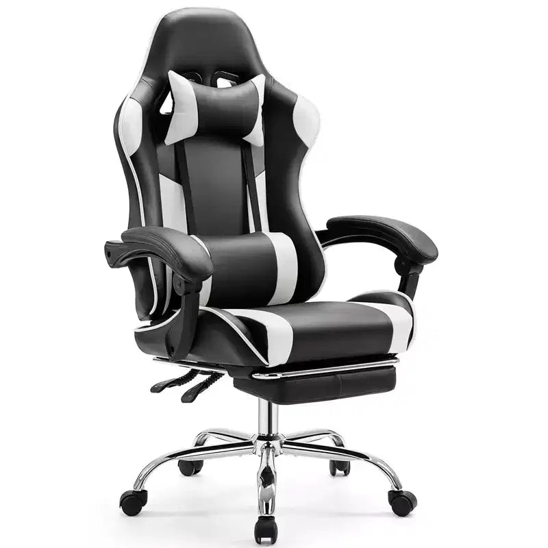 Sedia da Gaming Ergonomica con Poggiapiedi e Comodo Supporto Lombare, Poltrona Reclinabile in Pelle PU con Poggiatesta e Braccioli Fissi