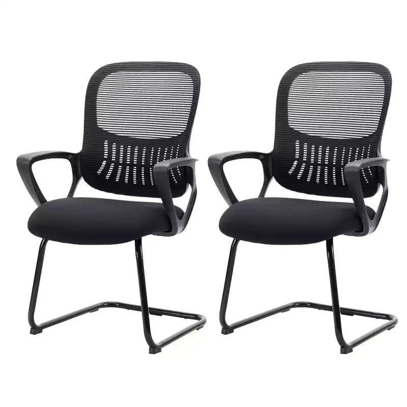 Set of 2 Ergonomic Executive Office Chairs with Sled Base, Mesh Back, Comfortable Arms, Lumbar Support, and No Wheels